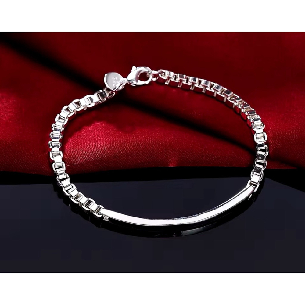 LAST! NEW Solid Heavy‎ Box Chain Bar 925 Sterling Silver Bracelet, 8”